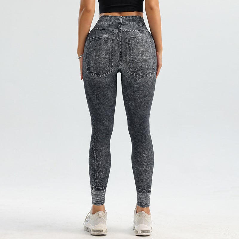 Generic Womens Fitness Denim Yoga Leggings High-Waist dark brown - Image 4
