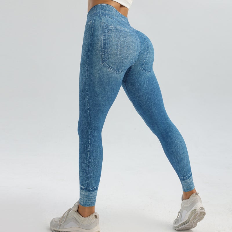 Generic Womens Fitness Denim Yoga Leggings High-Waist dark brown - Image 5