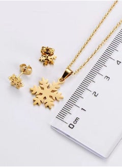 General 18K Gold Plated Stainless Steel Snowflake Necklace Earrings Set  - Image 5