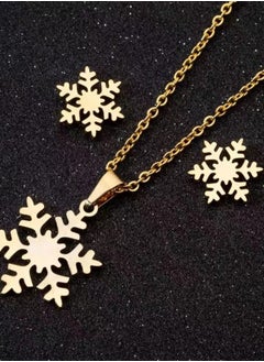 General 18K Gold Plated Stainless Steel Snowflake Necklace Earrings Set  - Image 2