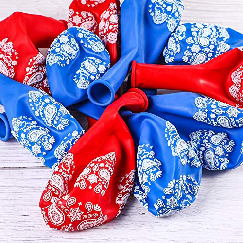 Zonon 40 Pcs Western Cowboy Balloons Bandana Balloons Blue and Red Large 12 Inch Latex Bandana Print Decorations Kit for Western Cowboy Theme Birthday Wedding Baby Shower Party - Image 3