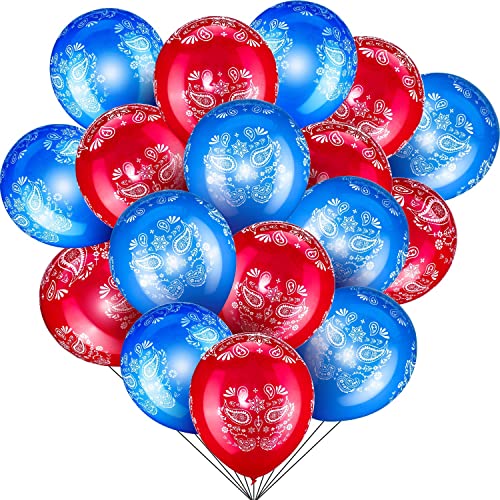Zonon 40 Pcs Western Cowboy Balloons Bandana Balloons Blue and Red Large 12 Inch Latex Bandana Print Decorations Kit for Western Cowboy Theme Birthday Wedding Baby Shower Party - Image 1