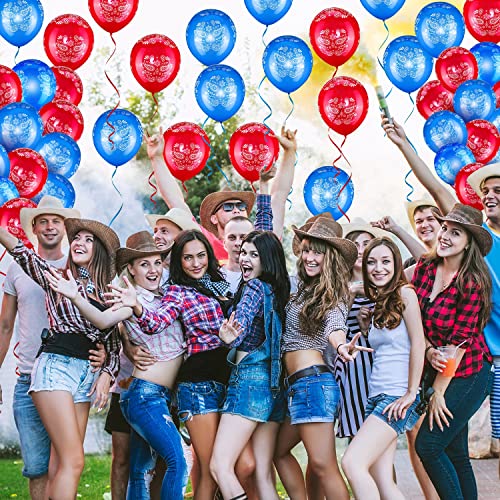 Zonon 40 Pcs Western Cowboy Balloons Bandana Balloons Blue and Red Large 12 Inch Latex Bandana Print Decorations Kit for Western Cowboy Theme Birthday Wedding Baby Shower Party - Image 5