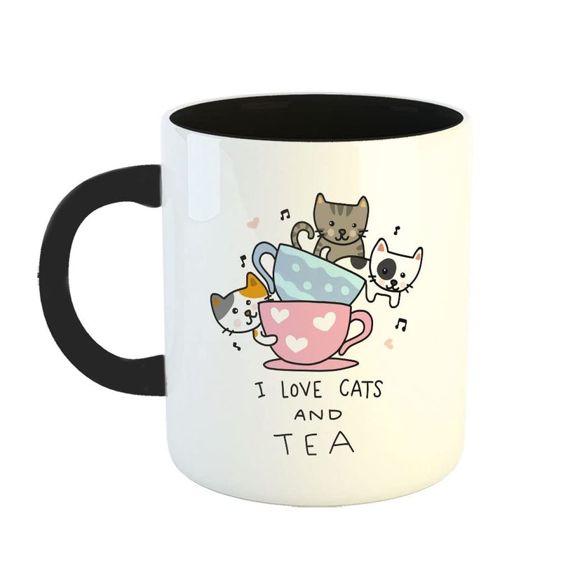 YaaNaa Printed Coffee Mug Cat Theme I Love Cats Tea Gift for Cat Lovers Gift for Pet Lovers Birthday Gift Christmas Gift Gift for MotherSister R2204BK - Image 1