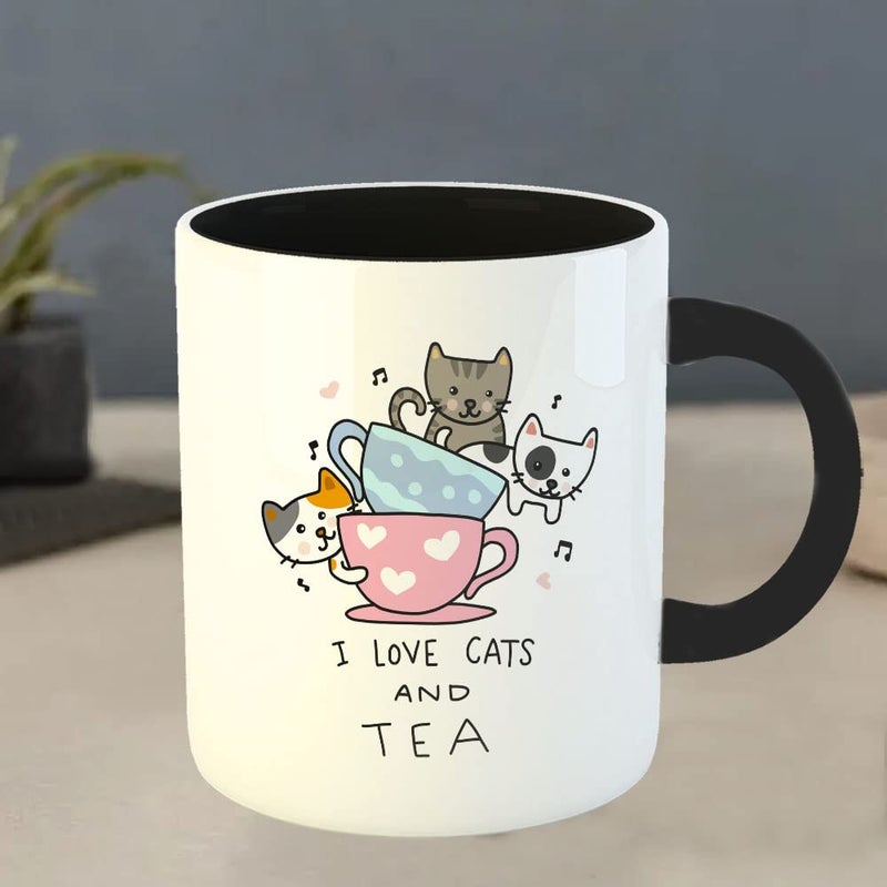 YaaNaa Printed Coffee Mug Cat Theme I Love Cats Tea Gift for Cat Lovers Gift for Pet Lovers Birthday Gift Christmas Gift Gift for MotherSister R2204BK - Image 4
