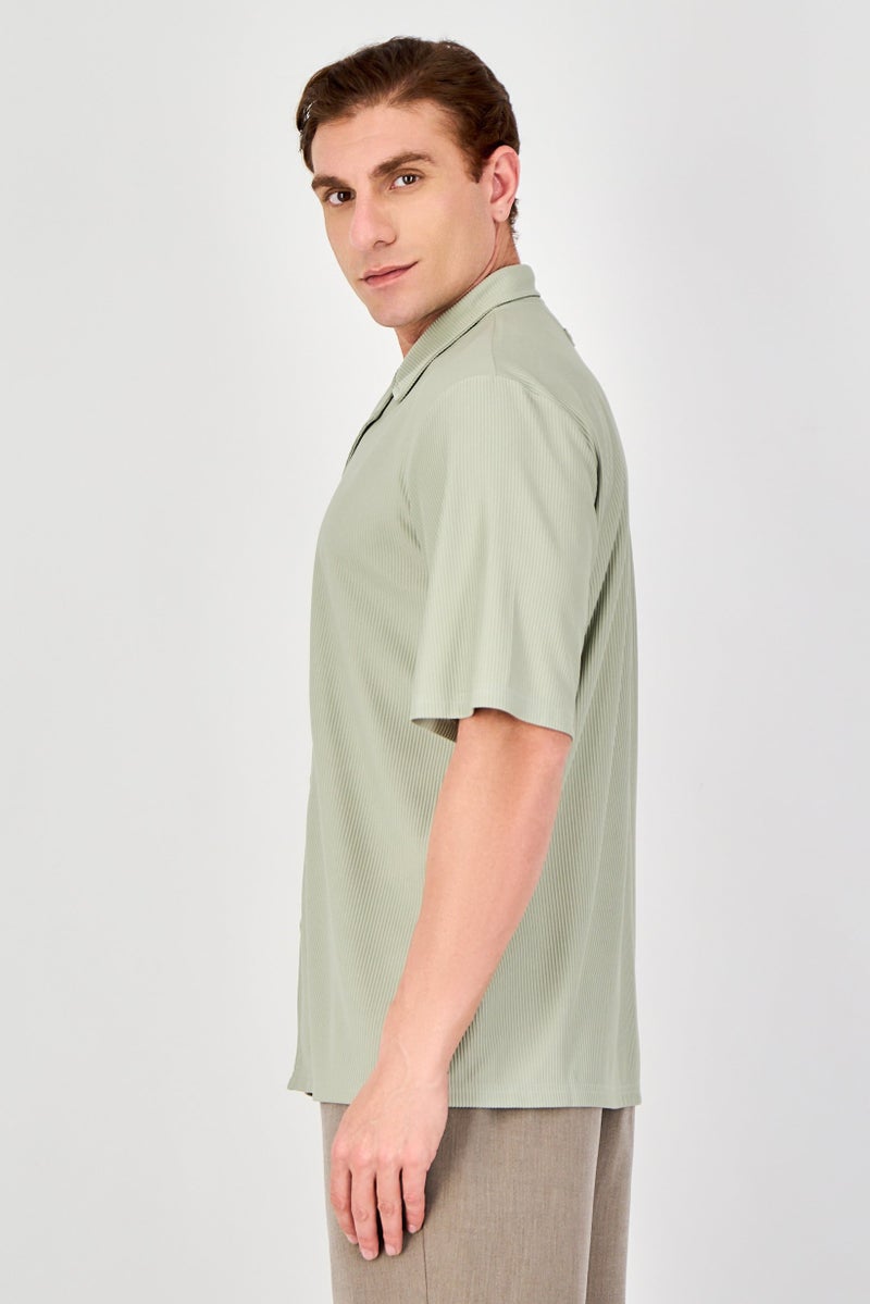 Core Elements Men Regular Fit Short Sleeve Textured Casual Shirt, Moss Grey - Image 2