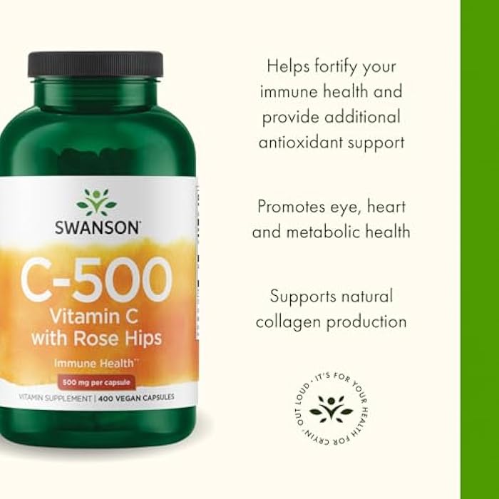 Swanson Vitamin C with Rose HIPS 500 Milligrams 400 Capsules - Image 4