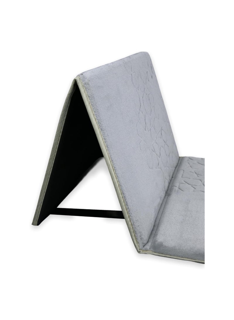 حصيرة صلاة قابلة للطي مع مسند ظهر - وسادة دعم ظهر إسلامية مريحة | راحة للصلاة والاسترخاء (رمادي) - Image 1