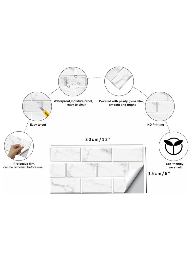 3D Wall Panels Peel and Stick Wallpaper 12PCS 30 x 15cm Wall Tiles Self Adhesive Waterproof Wall Sticker Brick Wallpaper Decorative Tiles Stickers for Kitchen Bathroom Wall Decor - Image 4