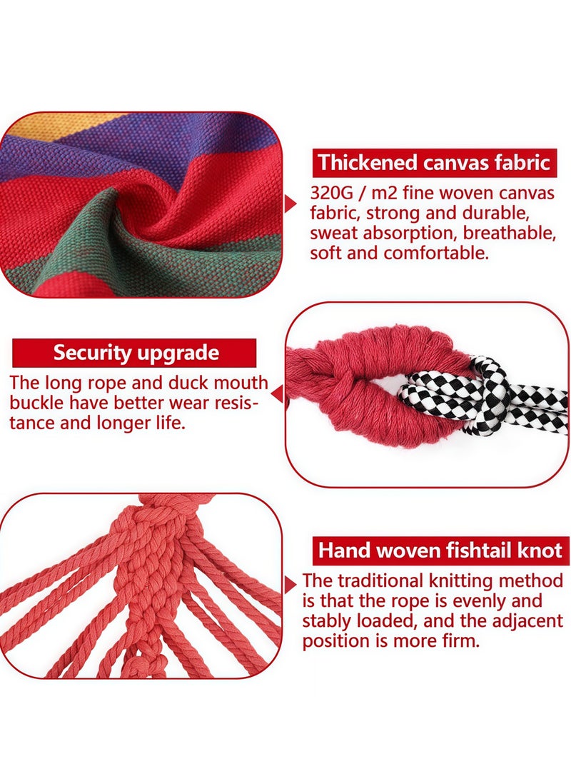 Generic Single hammock, anti-rollover design, 190 x 100 cm, assorted colors, recommended maximum load: 330 pounds (including storage bag, thickened tie rope x2, metal duckbill x2, metal S hook x2)  - Image 2