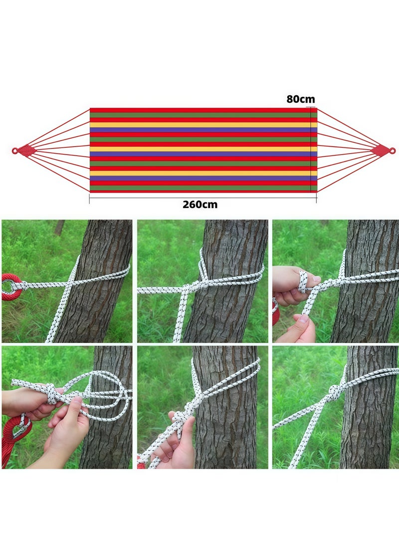 Generic Single hammock, anti-rollover design, 190 x 100 cm, assorted colors, recommended maximum load: 330 pounds (including storage bag, thickened tie rope x2, metal duckbill x2, metal S hook x2)  - Image 3