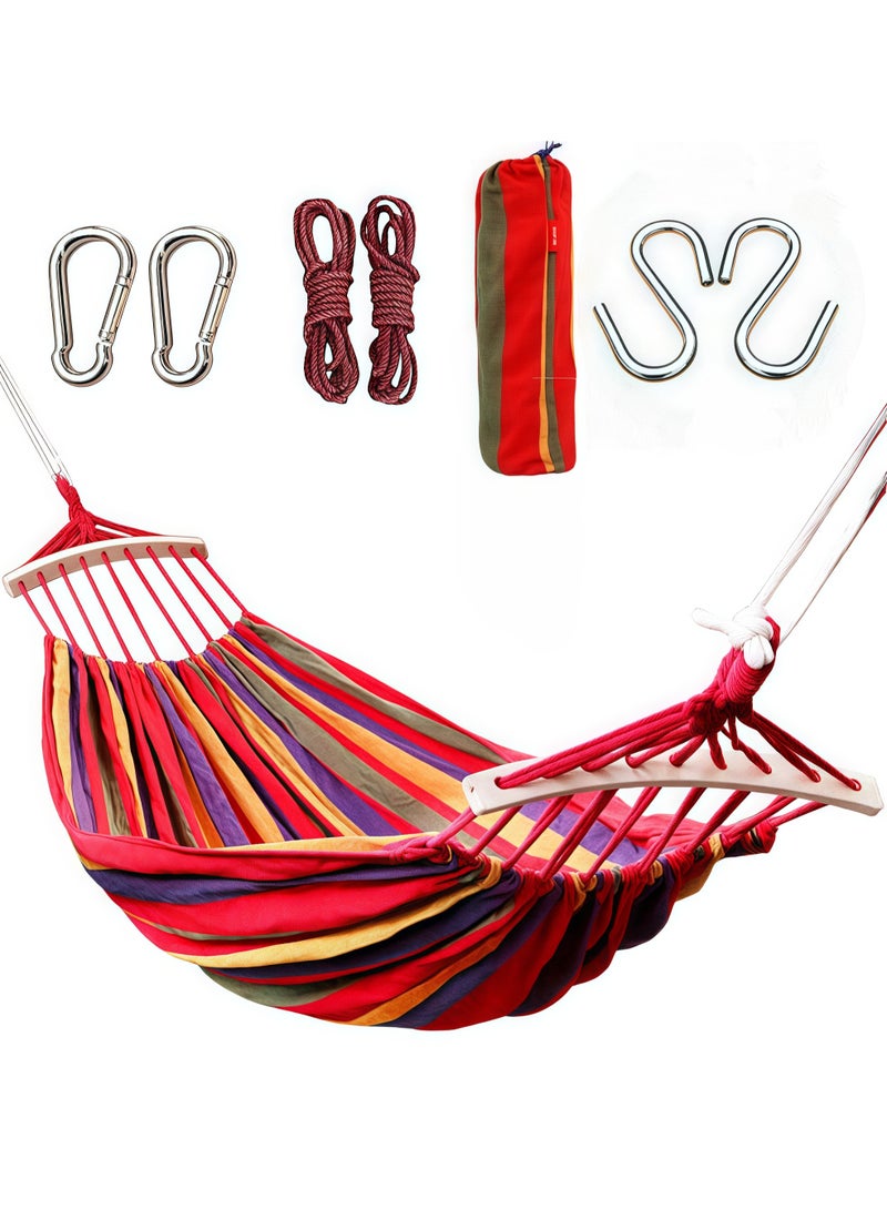 Generic Single hammock, anti-rollover design, 190 x 100 cm, assorted colors, recommended maximum load: 330 pounds (including storage bag, thickened tie rope x2, metal duckbill x2, metal S hook x2)  - Image 1