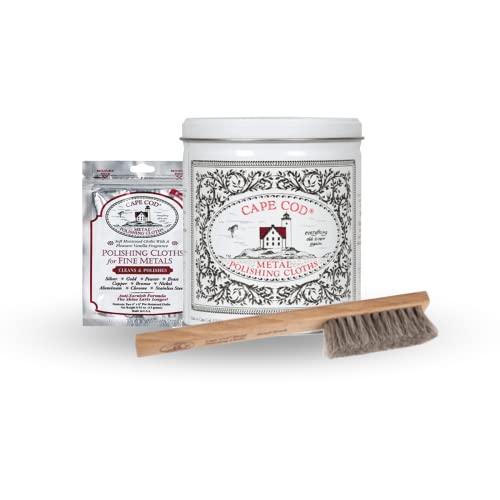 Cape Cod Metal Polishing Variety Bundle for Fine Metals | (6) 4X6 Polishing Cloths | (12) 12x12 Buffing Cloth | (1) Pair of Nitrile Gloves | (1) Horsehair Detail Brush | (1) Foil Pack of 2 - Image 1