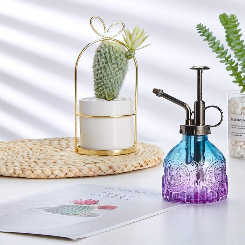 Ebristar Glass Plant Mister Spray Bottle, Vintage Plant Spritzer, Succulent Watering Bottle with Top Pump, Small Plant Sprayer Mister Watering Can for Indoor Outdoor Houseplant - Blue Purple Gradient - Image 4
