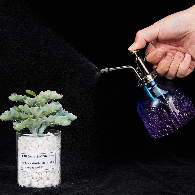 Ebristar Glass Plant Mister Spray Bottle, Vintage Plant Spritzer, Succulent Watering Bottle with Top Pump, Small Plant Sprayer Mister Watering Can for Indoor Outdoor Houseplant - Blue Purple Gradient - Image 3