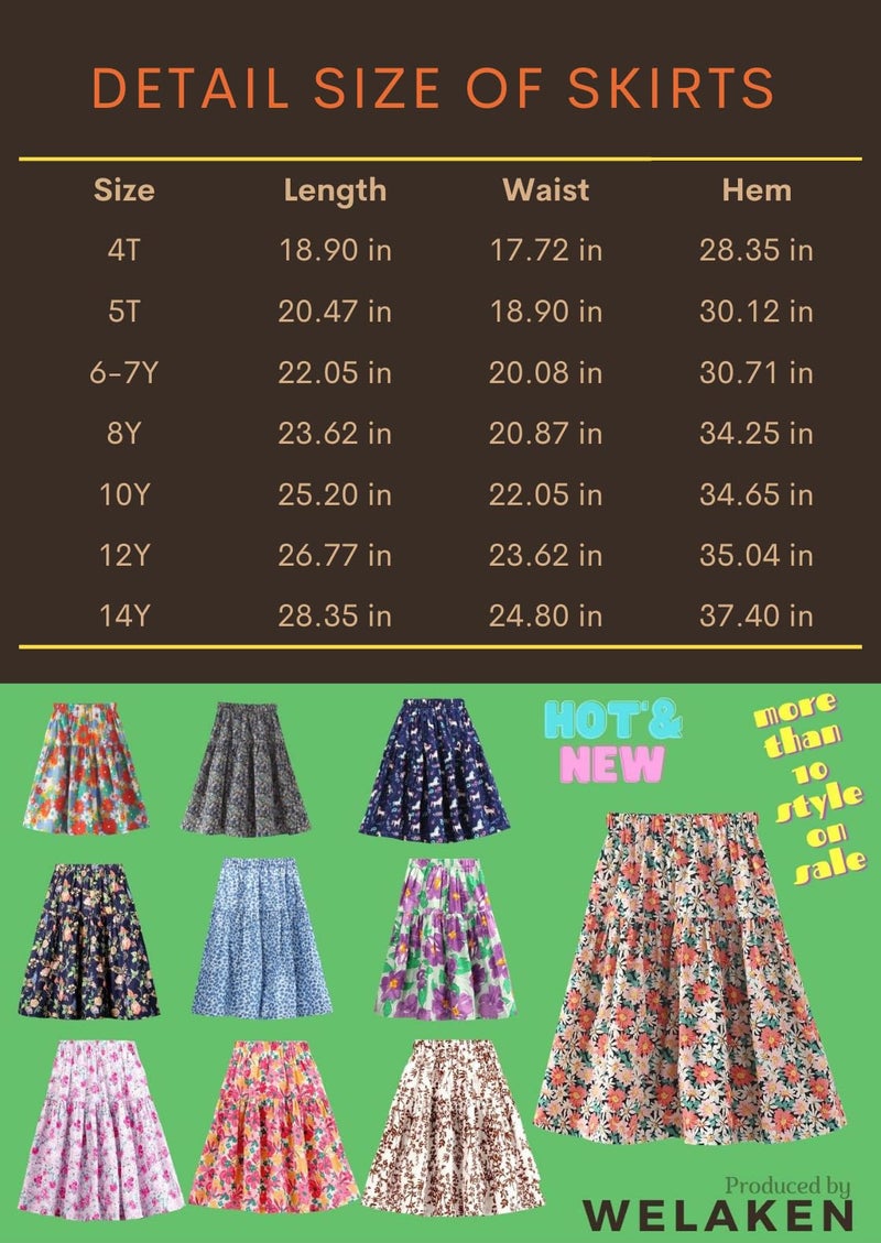 WELAKEN Floral Long Skirt for Girls Toddler & Kids & Teens II Girl's A-Line Maxi Skirts - Image 2