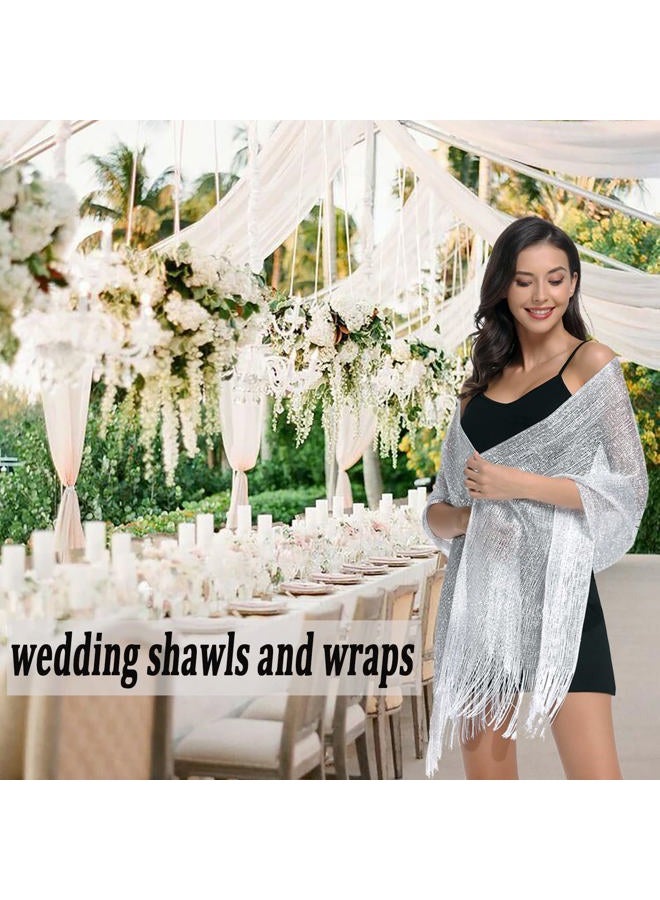 vimate Sparkling Metallic Shawls and Wraps for Evening Party/Wedding/Formal Dresses (With Free Buckle), A#. Silver (With Silver Buckle), 74.8" x 17" - Image 5