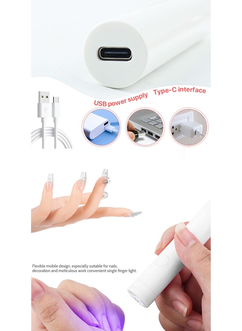 Makeup Gift,Blue Handmade Fake Nails Set,Luxury Golden Color Hard Shell Cosmetic Bag,Handheld UV LED Nail Lamp with USB Charging Cable - Image 2