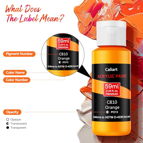 Caliart Acrylic Paint Set with 12 Brushes, 36 Colors (59ml, 2oz) Art Craft Paints Gifts for Artists Adults Beginners Painters, Halloween Pumpkin Canvas Ceramic Wood Rock Painting Kit Art Supplies - Image 5