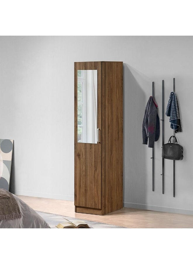DANUBE HOME - Supreme 1-Door Wardrobe with Mirror – Light Walnut Finish – Modern Single Door Wardrobe with Mirror – Compact Bedroom Storage Cabinet – Stylish Home Furniture - Image 1