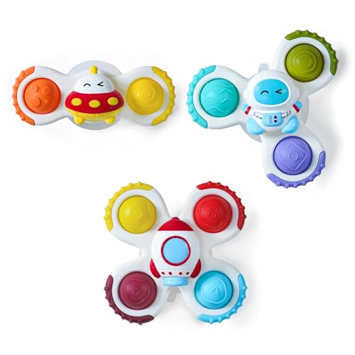 LiKee Strong Suction Cup Fidget Rotating Sensory Bath Toys for Baby Christmas Stocking Stuffers Airplane Car Travel Table Window Toys for Toddler Boys and Girls 10 Months - Image 1