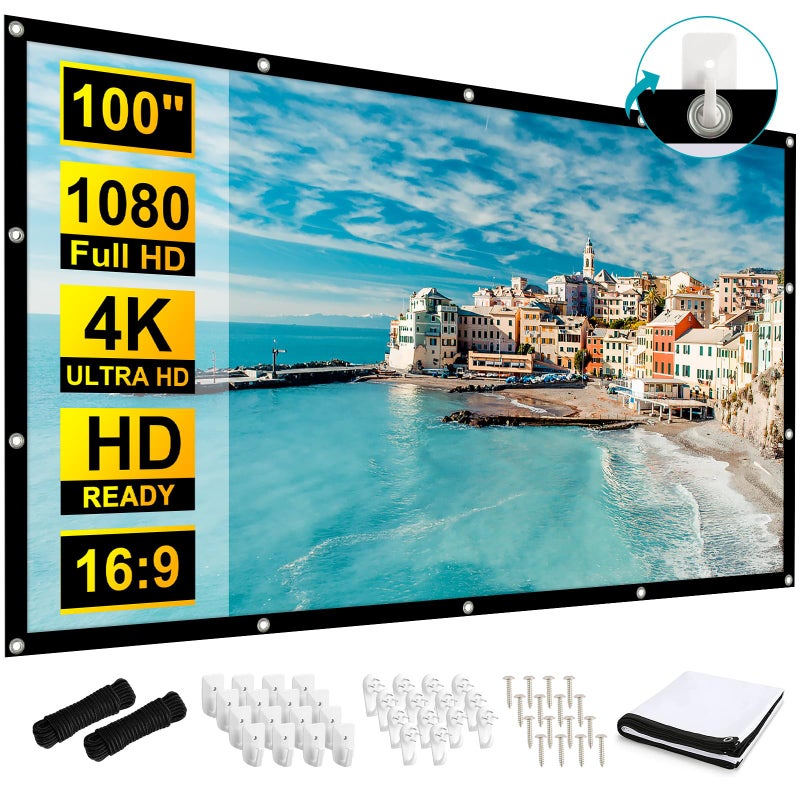 Frocopo 100 inch Projection Screens Double Sided Washable Outdoor Projection Screen 169 Foldable AntiCrease Portable Projector Movies Screens for Camping Party Home Theater Office
