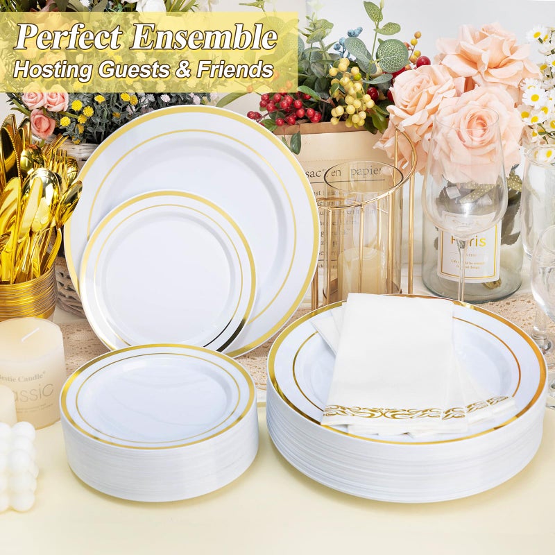 BESTSTAR 200PCS Gold Plastic Plates Set, 100 10.25 inch Dinner Plate and 100 7.5 inch Dessert Plates, Premium Disposable Plates for Party, Wedding - Image 3