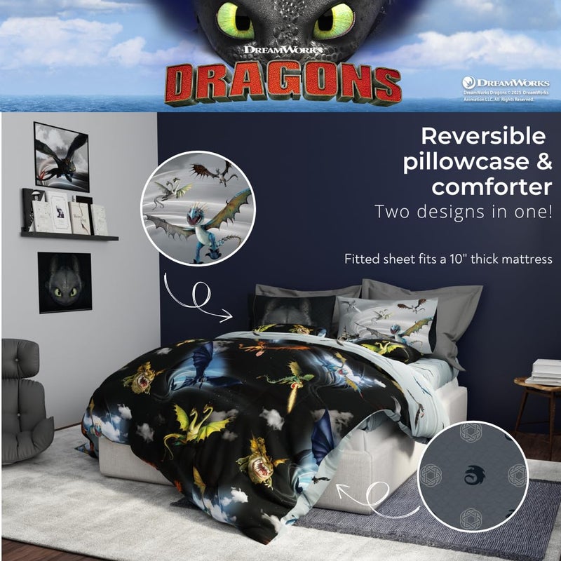 Franco How to Train Your Dragon Kids Bedding Super Soft & Cozy Reversible Microfiber Comforter and Sheet Set with Sham, 5 Piece Twin Size, (Officially Licensed Product) by Franco - Image 4