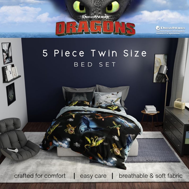 Franco How to Train Your Dragon Kids Bedding Super Soft & Cozy Reversible Microfiber Comforter and Sheet Set with Sham, 5 Piece Twin Size, (Officially Licensed Product) by Franco - Image 3