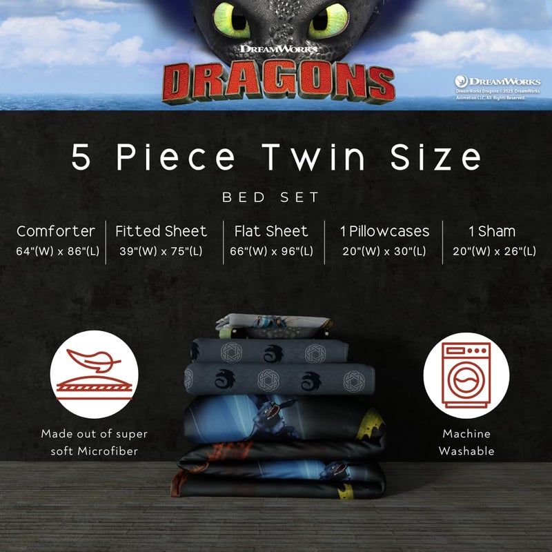 Franco How to Train Your Dragon Kids Bedding Super Soft & Cozy Reversible Microfiber Comforter and Sheet Set with Sham, 5 Piece Twin Size, (Officially Licensed Product) by Franco - Image 2