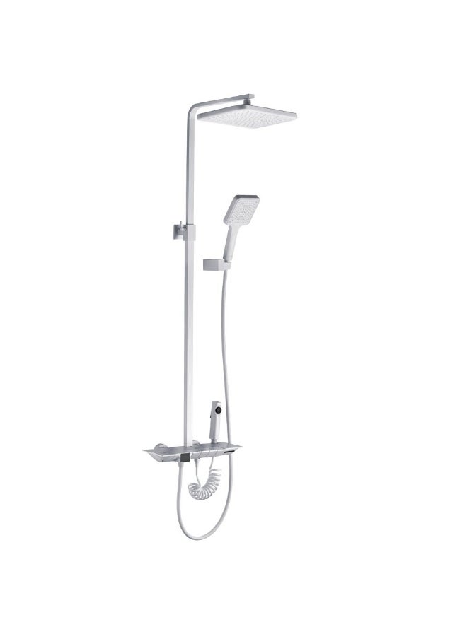DANUBE HOME Milano Queen Plus Rain Shower - White Solid Stainless Steel Pressure Balancing Showerhead Mixer Wall Mounted Rainfall Shower System For Bathroom With Adjustable Handheld Shower - (38X30X135) Cm 