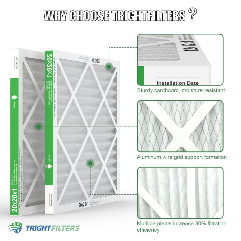 TRIGHTFILTERS 20x20x1 Air Filter 2 Pack, Durable MERV 8 Pleated Home HVAC AC Furnace Filters, Lightweight Compact Air Conditioner Filter Replacement - Image 4