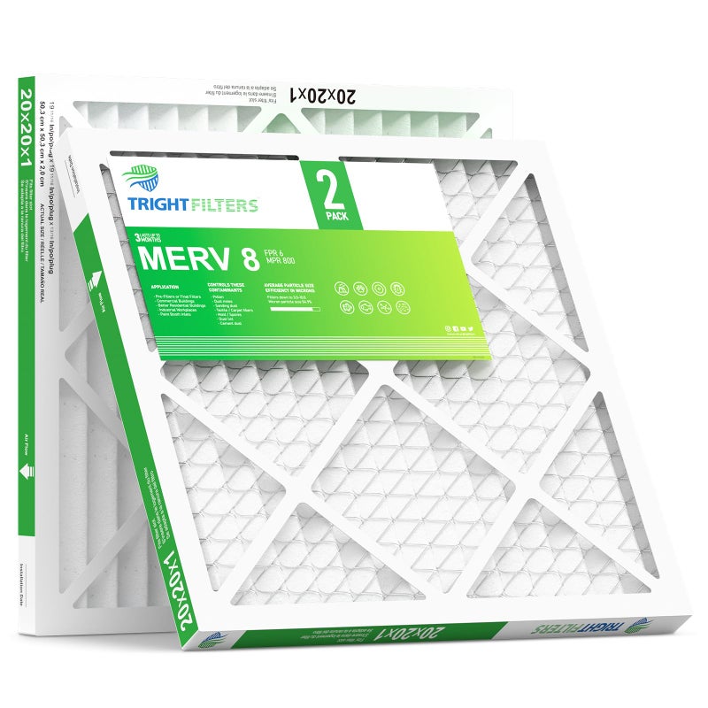 TRIGHTFILTERS 20x20x1 Air Filter 2 Pack, Durable MERV 8 Pleated Home HVAC AC Furnace Filters, Lightweight Compact Air Conditioner Filter Replacement - Image 1