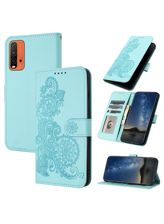 The Bros Case For Xiaomi Redmi 9T Datura Flower Embossed Flip Leather Phone Case