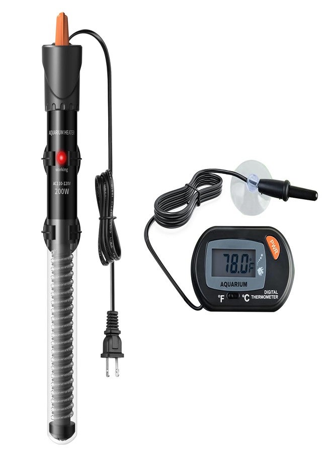 HiTauing Aquarium Heater 25W/50W/100W/200W/300W, Adjustable Knob Fish Tank Heater with Digital Thermometer, Submersible Betta/Turtle Tank Heater for Freshwater and Saltwater Tanks - Image 1