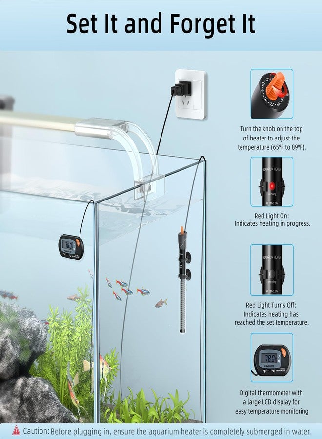 HiTauing Aquarium Heater 25W/50W/100W/200W/300W, Adjustable Knob Fish Tank Heater with Digital Thermometer, Submersible Betta/Turtle Tank Heater for Freshwater and Saltwater Tanks - Image 4