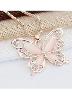 1Pc Vintage Boho Style Rose Golden Alloy Butterfly Pendant Necklace with Rhinestone Accents for Women - All Season Elegant Jewelry for Daily and Party Wear