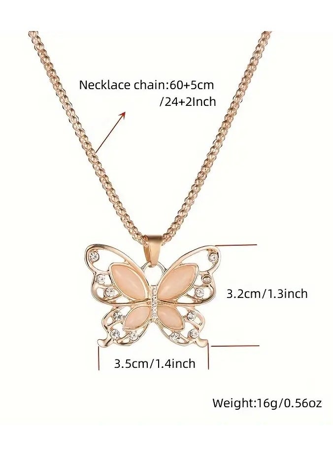 Home Clearance Sale - 1Pc Vintage Boho Style Rose Golden Alloy Butterfly Pendant Necklace with Rhinestone Accents for Women - All Season Elegant Jewelry for Daily and Party Wear - Image 1