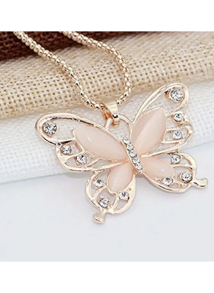 Home Clearance Sale - 1Pc Vintage Boho Style Rose Golden Alloy Butterfly Pendant Necklace with Rhinestone Accents for Women - All Season Elegant Jewelry for Daily and Party Wear - Image 1