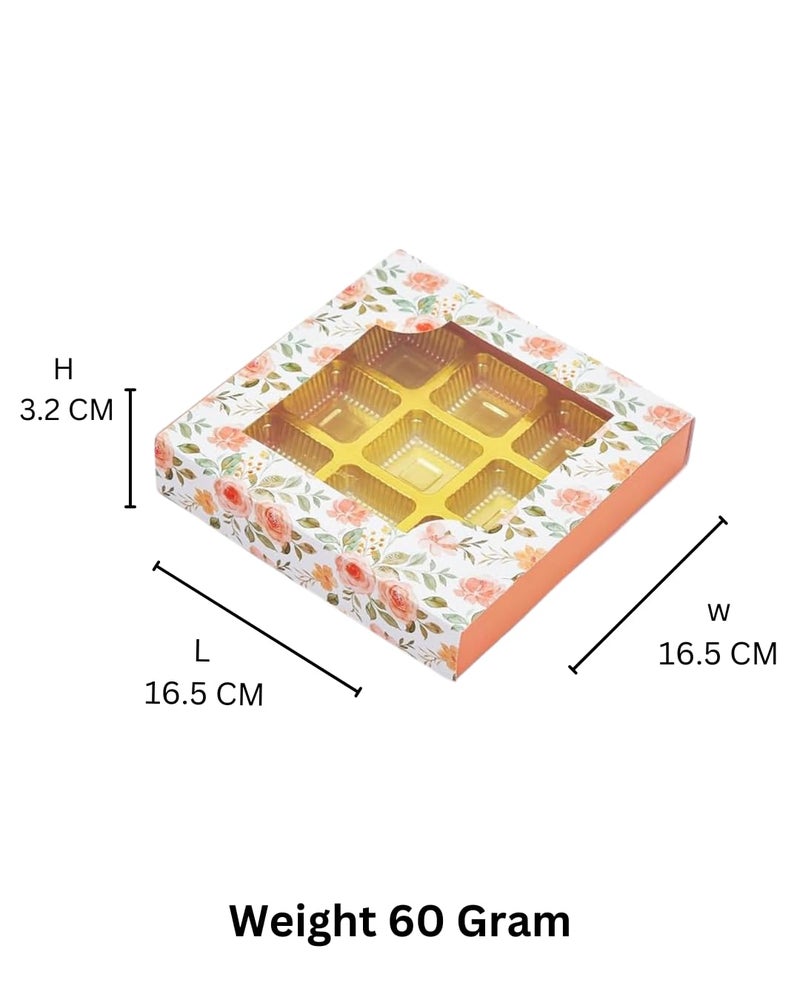 LINE 'N' CURVES LINE N CURVES Golden Tray 9 Cavity Empty Gift Boxes Holi Diwali Festival Gift Hamper Box Pack of 50 White Floral Designer Chocolate Sweets Confectionery Box - Image 5