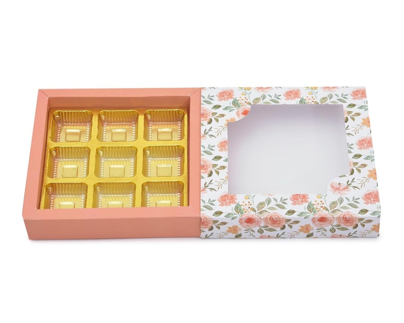 LINE 'N' CURVES LINE N CURVES Golden Tray 9 Cavity Empty Gift Boxes Holi Diwali Festival Gift Hamper Box Pack of 50 White Floral Designer Chocolate Sweets Confectionery Box - Image 2