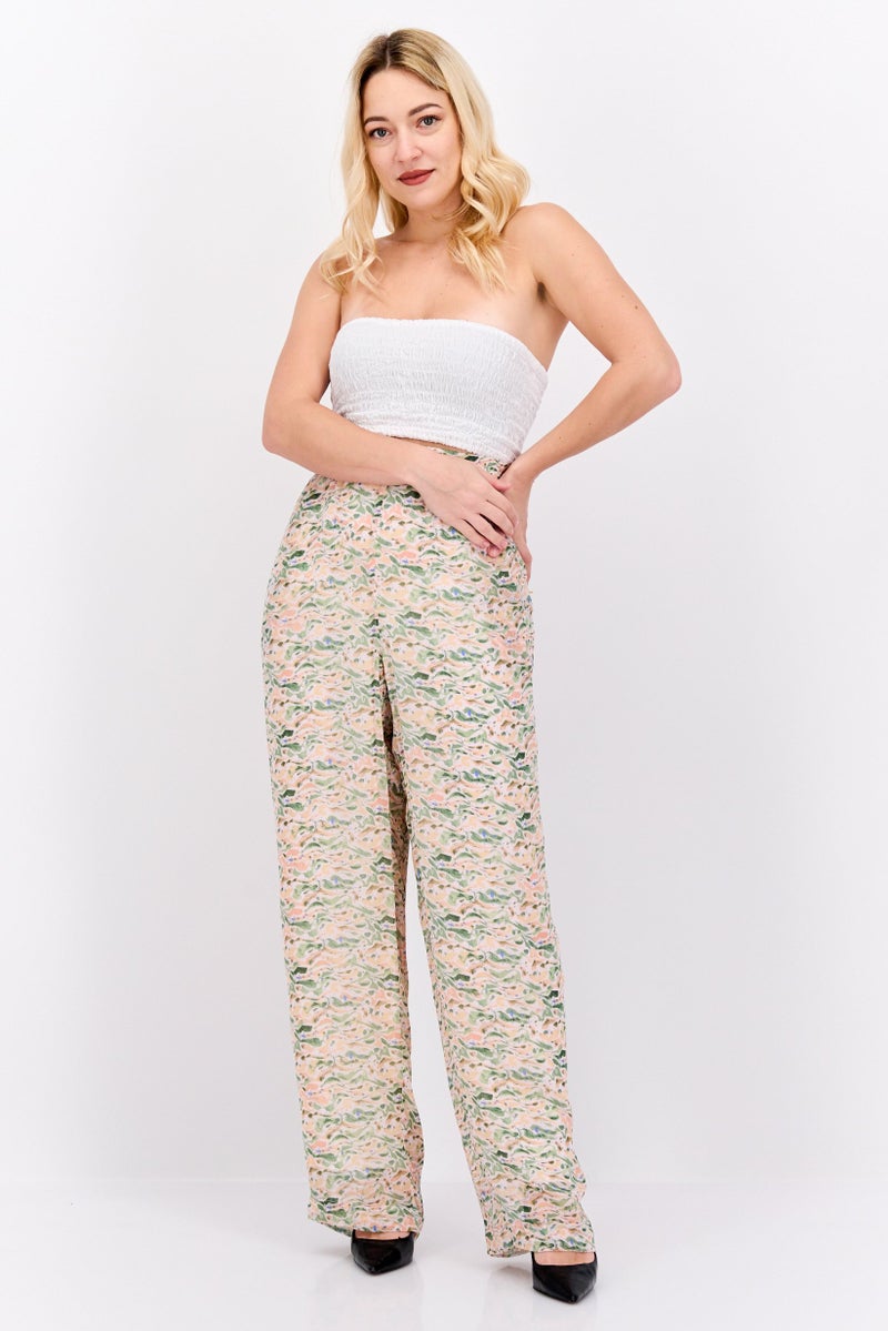 Scotch & Soda Women Regular Fit Allover Print Wide Pants, Beige - Image 3