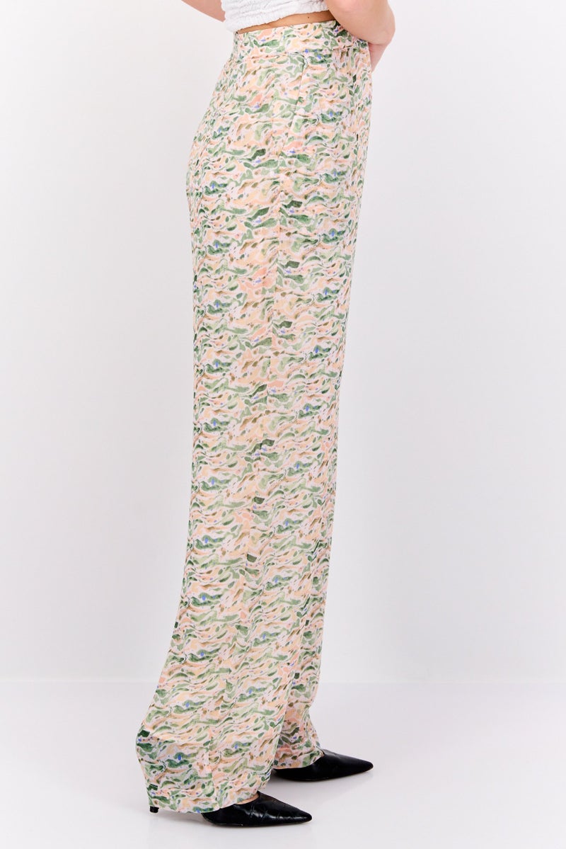 Scotch & Soda Women Regular Fit Allover Print Wide Pants, Beige - Image 4