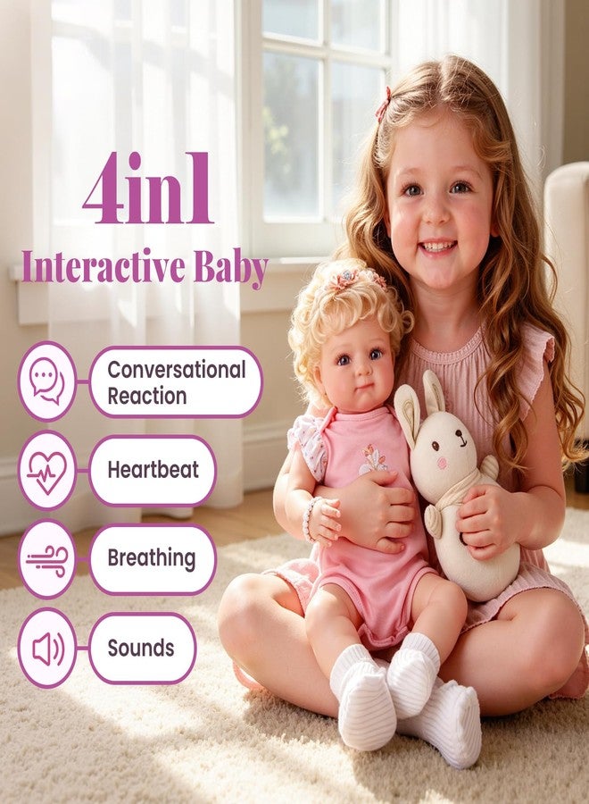 BABESIDE 4-in-1 Interactive Reborn Baby Dolls Girls - 17 Inch Lifelike Realistic Baby Doll with Heartbeat, Breathing, Coos & Cry Sounds Soft Body Vinyl Baby Doll with Bunny Outfit for Kids Age 3+ - Image 3