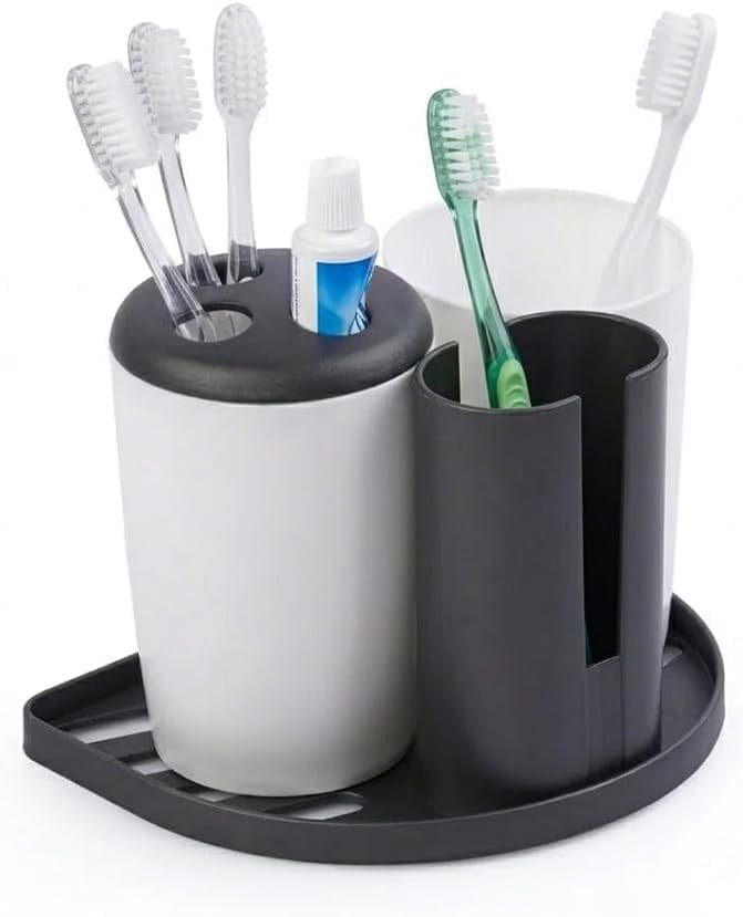 Plastic Toothbrush Holder Set, 2 Cup Design, Multifunctional Toothbrush Holder and Toothpaste Cup Holder Set, Random Color - Image 1