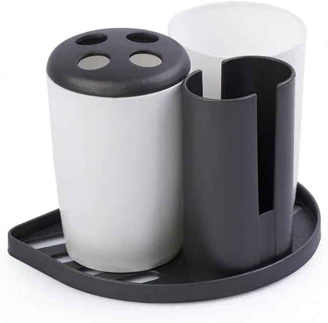 Plastic Toothbrush Holder Set, 2 Cup Design, Multifunctional Toothbrush Holder and Toothpaste Cup Holder Set, Random Color - Image 2