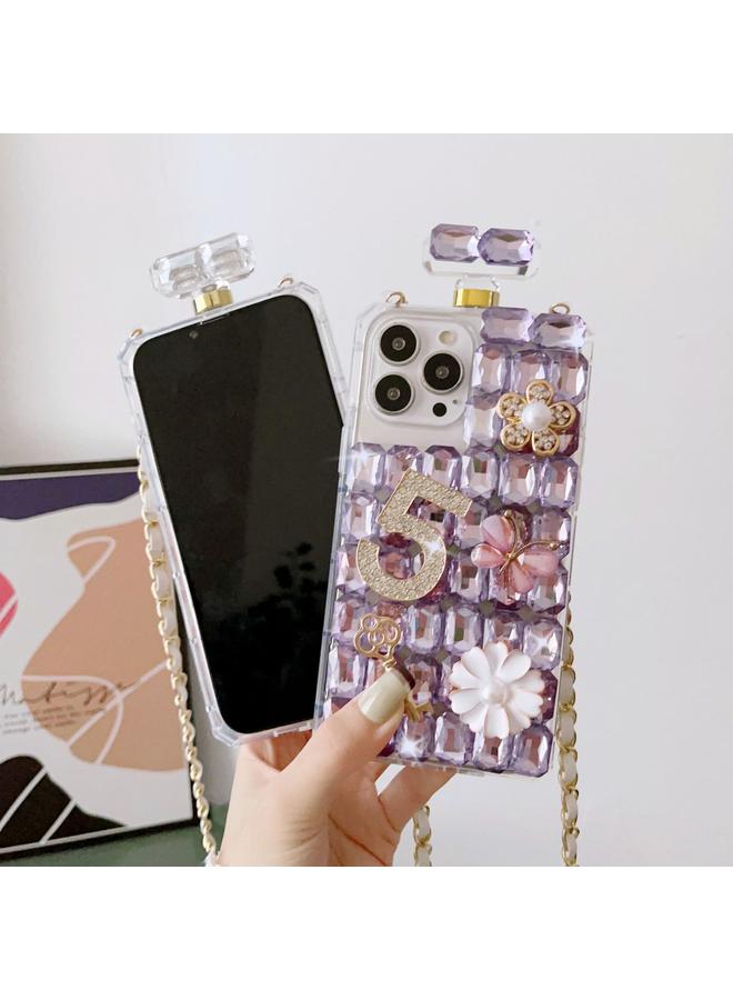 اس-توب جراب هاتف iPhone 15 Crossbody على شكل زجاجة عطر مصنوعة يدويًا ومرصعة بالألماس - Image 3