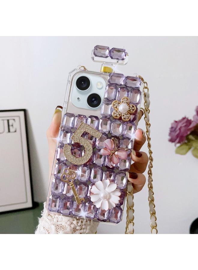 اس-توب جراب هاتف iPhone 15 Crossbody على شكل زجاجة عطر مصنوعة يدويًا ومرصعة بالألماس - Image 1