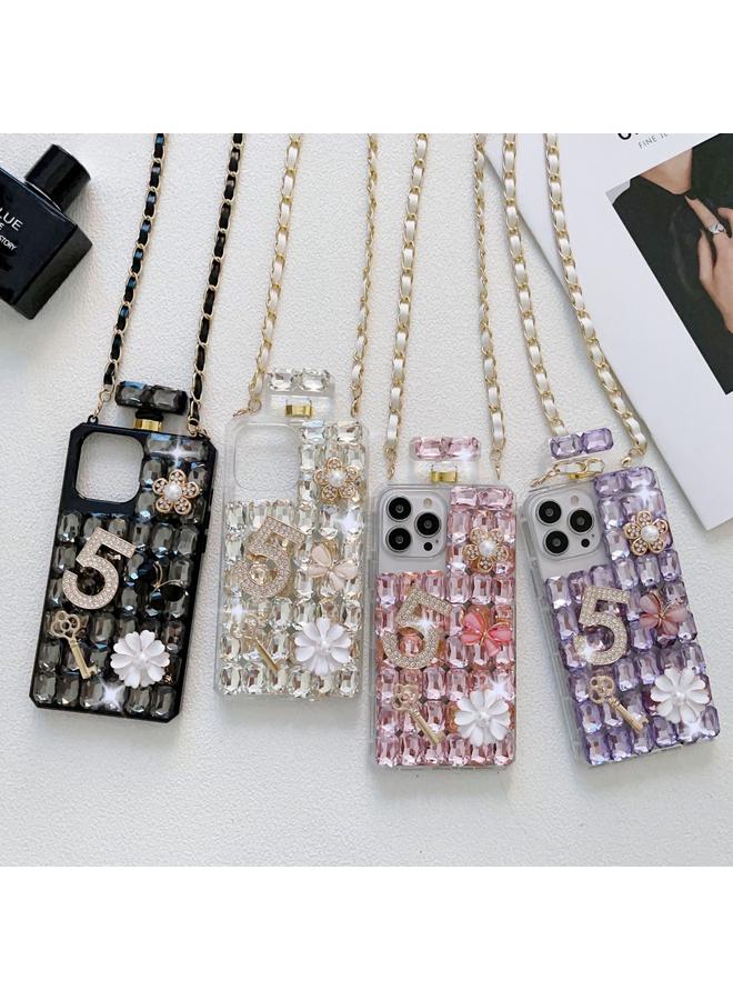 اس-توب جراب هاتف iPhone 15 Crossbody على شكل زجاجة عطر مصنوعة يدويًا ومرصعة بالألماس - Image 2