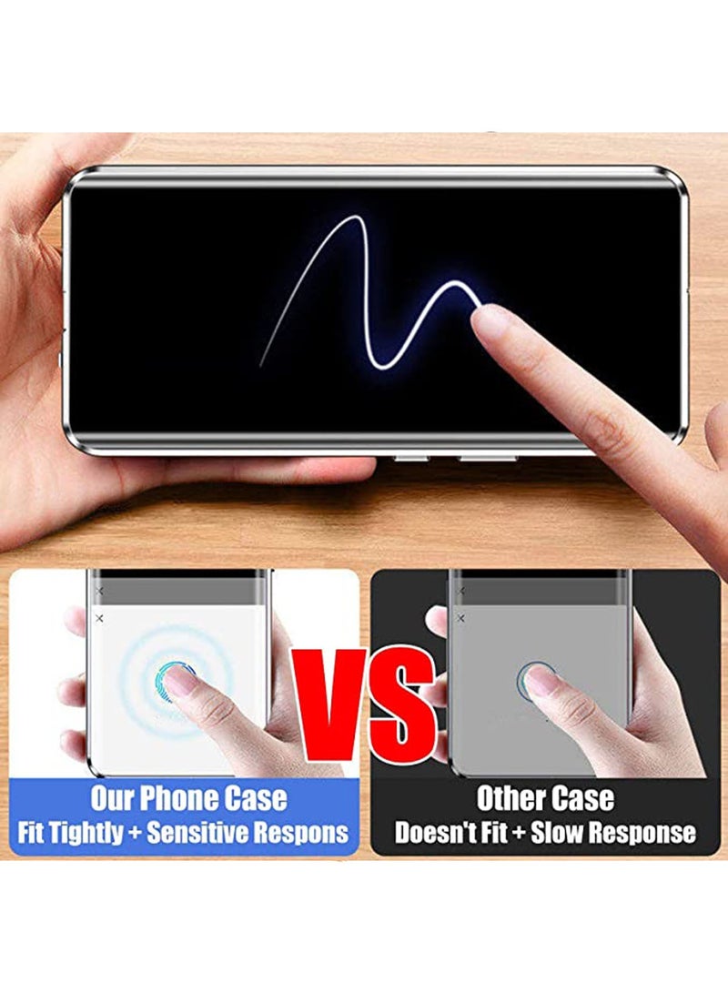 Phone Case Compatible with Galaxy S22 Ultra Magnetic Thin Metal Frame Double Sided Clear Tempered Glass Shockproof Camera Whole Body Protection Silver - Image 3
